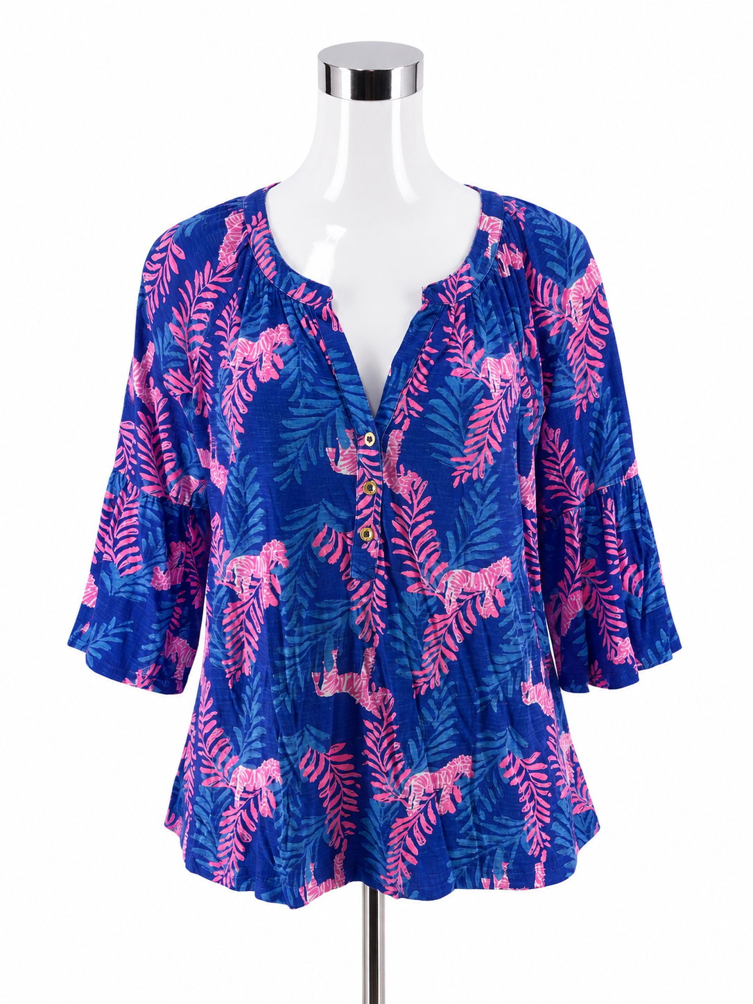 Lilly Pulitzer Matilda Tunic Top On Parade Print Blue Pink Zebra Size Large