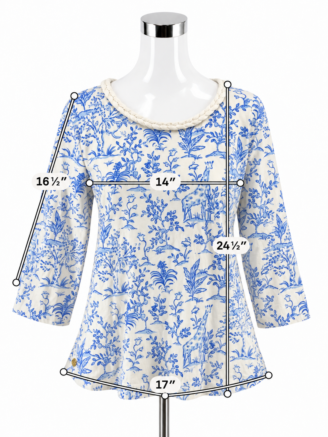 Lilly Pulitzer Marlowe Top XL Toile Me About It Giraffe Print Braided Neckline