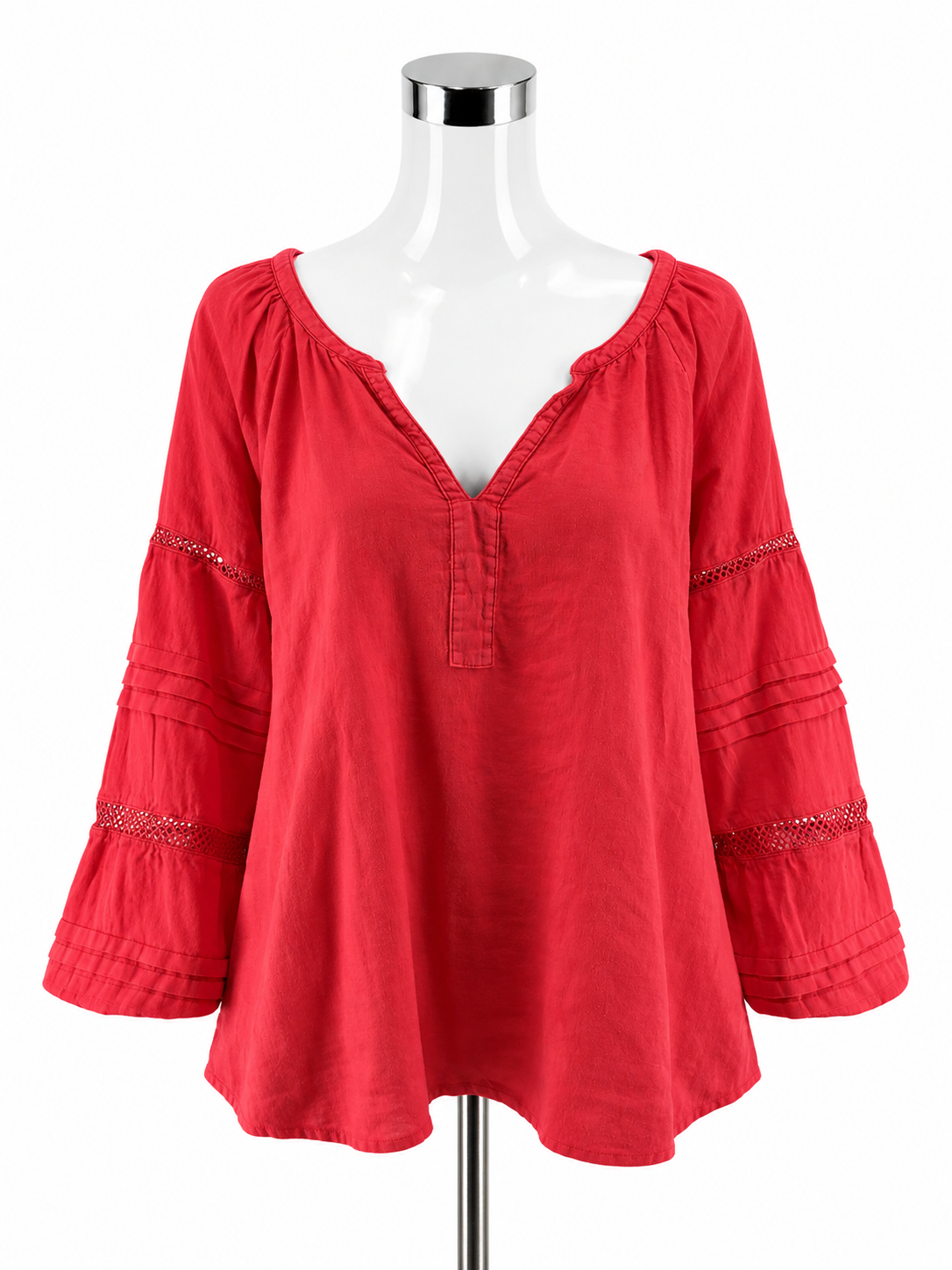 Lilly Pulitzer Katrina Linen Top Coral Crochet Lace Bishop Sleeve Blouse Size Large - ONLINE ONLY