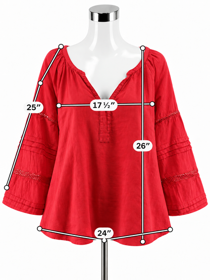 Lilly Pulitzer Katrina Linen Top Coral Crochet Lace Bishop Sleeve Blouse Size Large - ONLINE ONLY