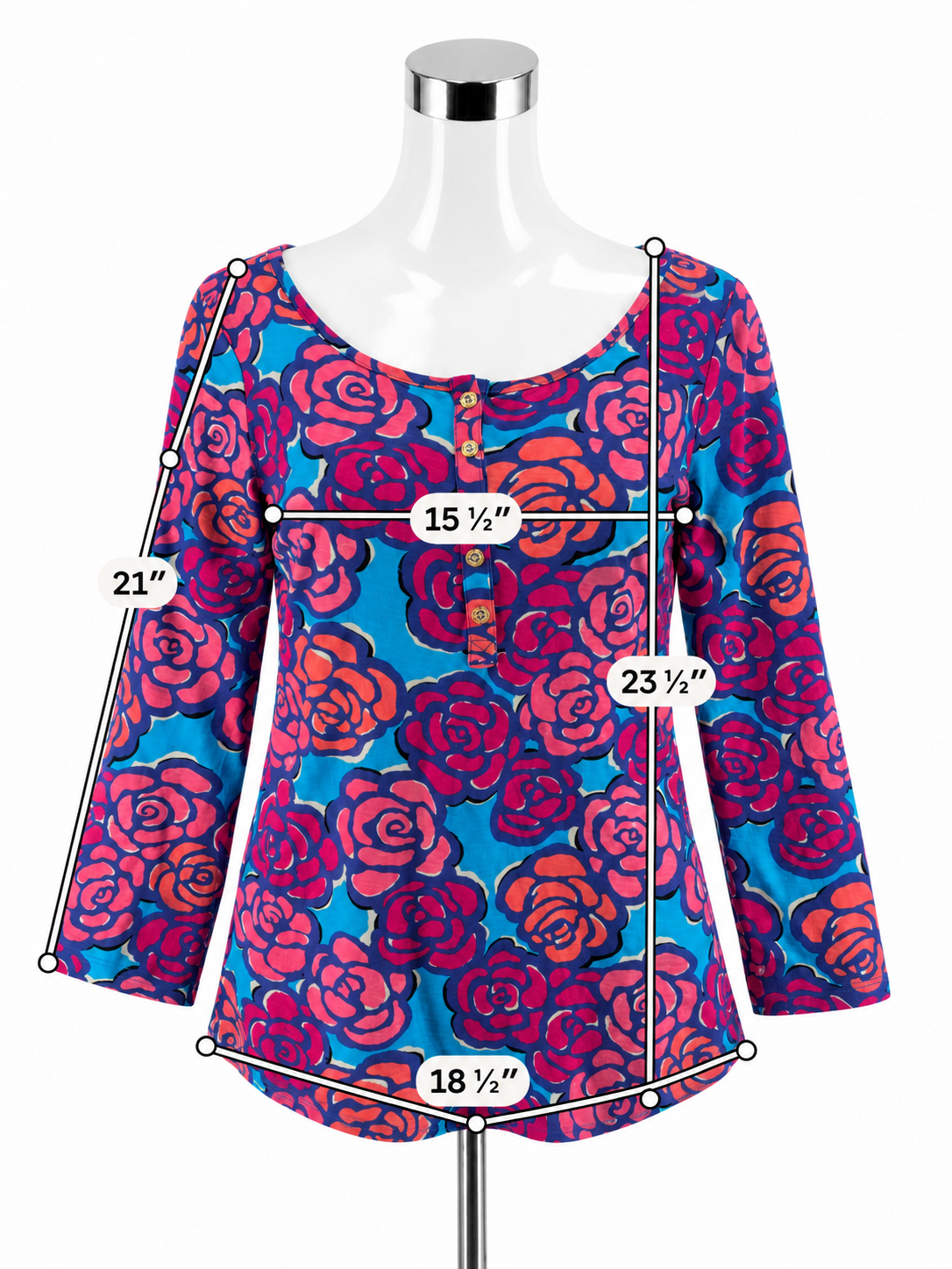 Lilly Pulitzer Sea View Henley Top In The Vias Floral Print Size Medium - ONLINE ONLY