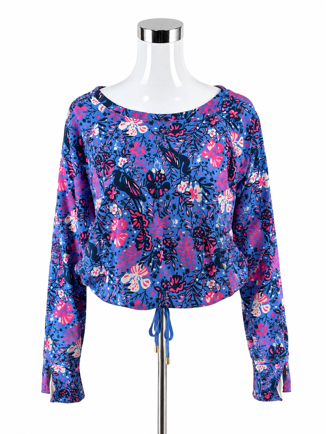Lilly Pulitzer Luxletic Coralie Top Blue Peri Lapis Lazuli Floral Size Large - ONLINE ONLY