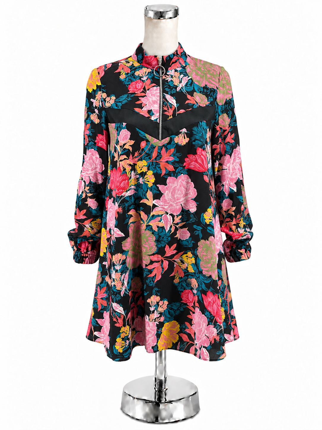 Zara Black Floral Print Long Sleeve Mini Dress Size XS