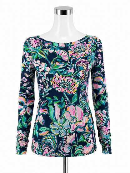 Lilly Pulitzer Nevie Off-Shoulder Top Multi Casa Del Sol Floral S - Downstairs