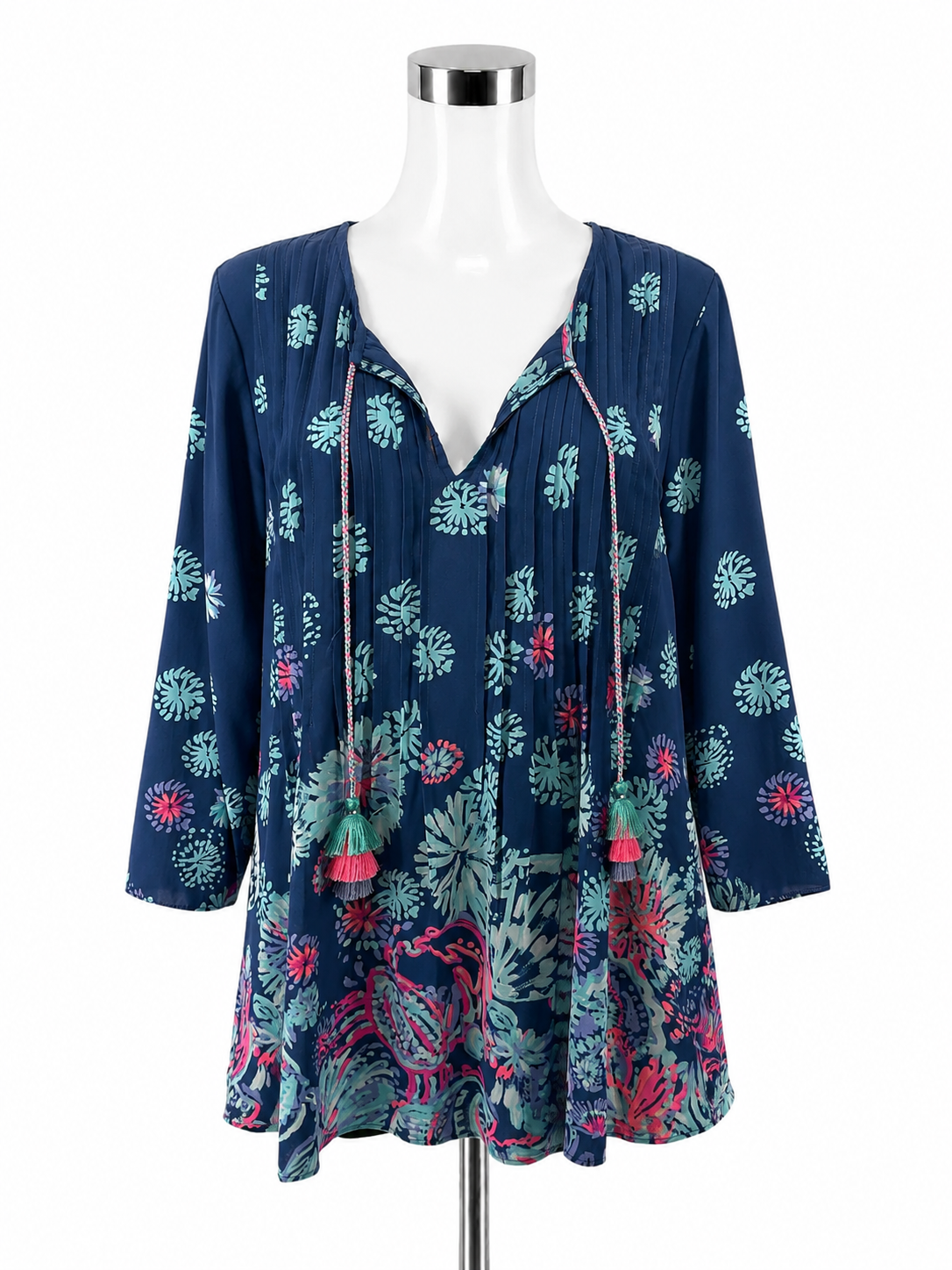 Lilly Pulitzer Elsa Top Catch and Release Print Navy Blue Size L - Downstairs