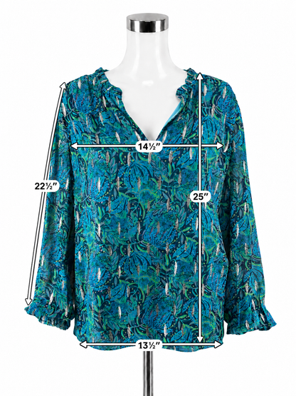 Lilly Pulitzer Kade Top Borealis Blue Wild Within Metallic Blouse Size L