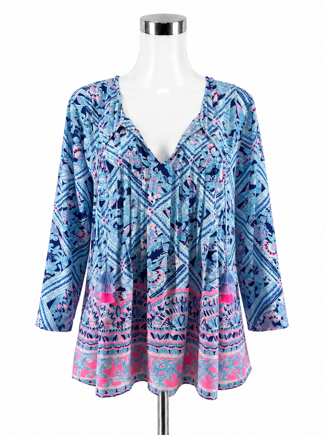 Lilly Pulitzer Size L Blue/Aqua/Pink/White Pre-Owned Ladies Tops