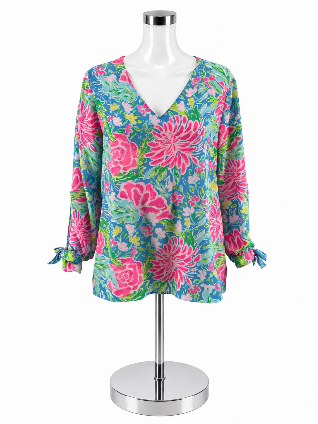 Lilly Pulitzer Elsa Top Multi Sink Or Swim Floral Blouse Size L - Downstairs