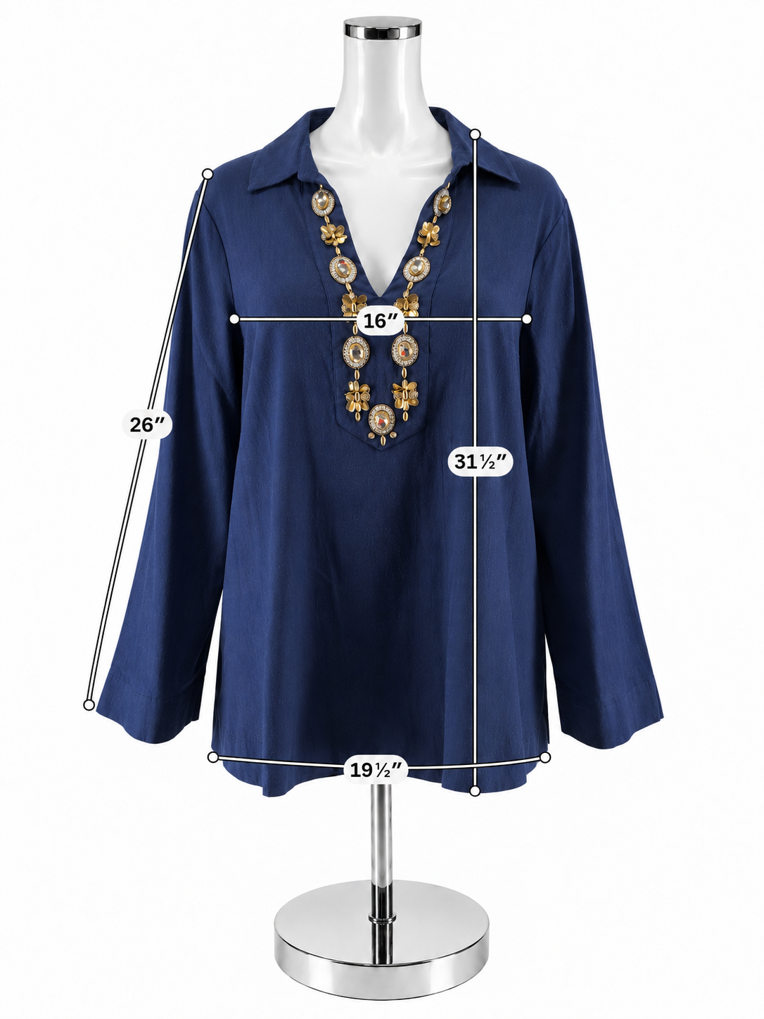 Lilly Pulitzer Kenna Tunic Top Navy Gold Embellished V-Neck Linen Blend Size L - Downstairs
