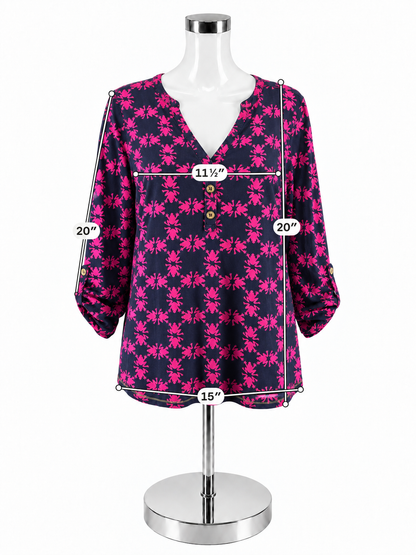 Lilly Pulitzer Skipper Popover Henley Top Downstairs Print Navy Pink Size L - Downstairs