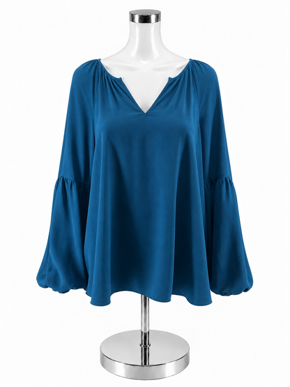 Lilly Pulitzer Willa Flounce Sleeve Top Dark Teal V-Neck Blouse Size L