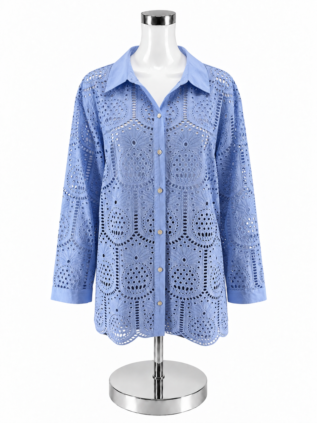Lilly Pulitzer Astara Eyelet Tunic Top XL Light Blue Cotton Button Down Pre-Owned