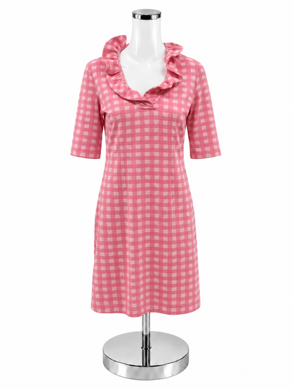 Tyler Boe Pink Gingham Ruffle Collar Shift Dress Size XS