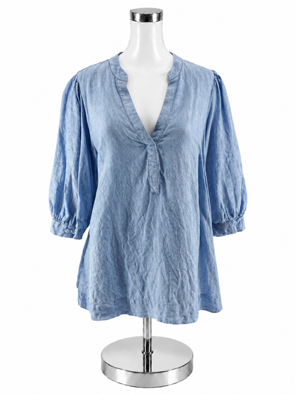 Lilly Pulitzer Tisbury Linen Popover Top Blue Grotto Size 14