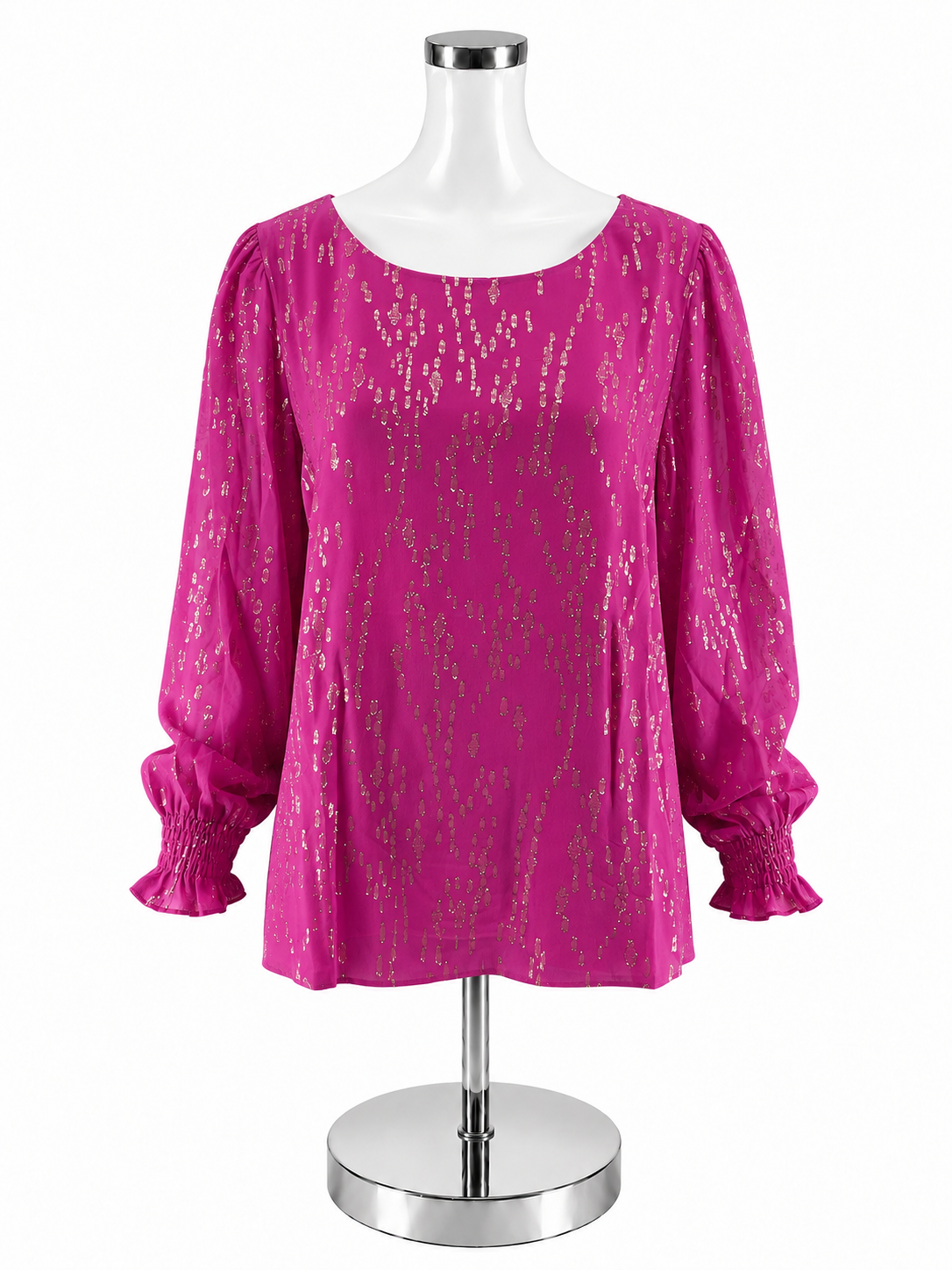Lilly Pulitzer Avah Top Fuchsia Pink Silk Metallic Blouse Size XL