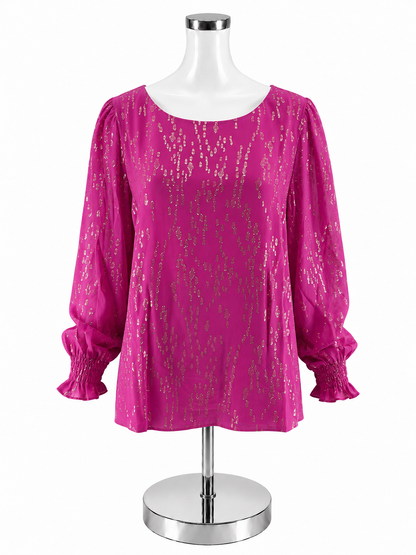 Lilly Pulitzer Avah Top Fuchsia Pink Silk Metallic Blouse Size XL