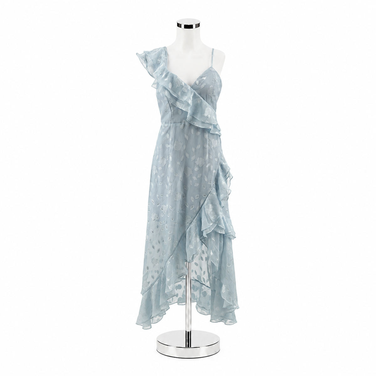 Lulus Dreamy Date Light Blue Floral Jacquard Ruffled Midi Dress Size Small NWT - ONLINE ONLY