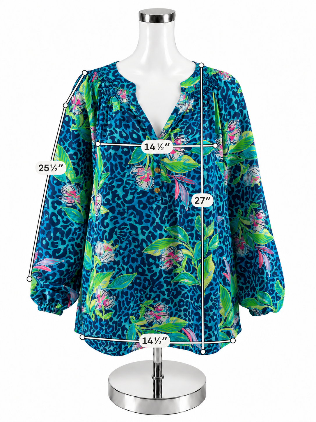 Lilly Pulitzer Elsa Silk Top Blue Lagoon Floral Tunic Blouse Size Large
