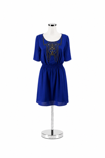 Gianni Bini "Muriel" Cobalt Blue Beaded Bib Dress Size Small - ONLINE ONLY