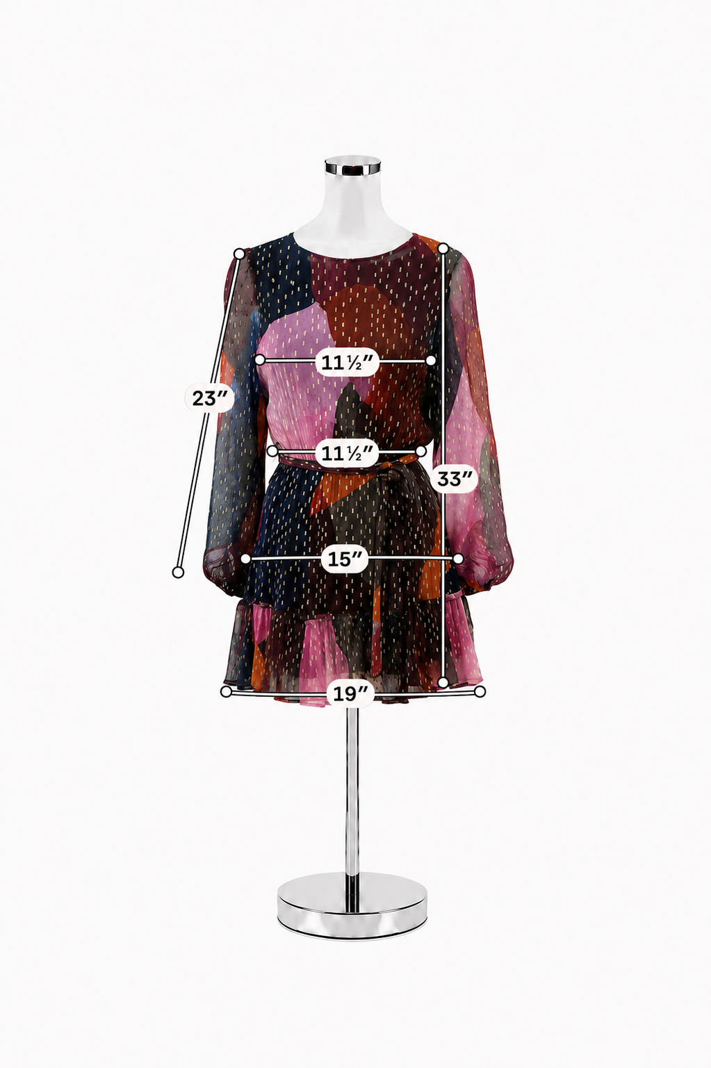 Oliphant Ella Ruffle Tiered Mini Dress XS Abstract Gold Foil Print Bishop Sleeve
