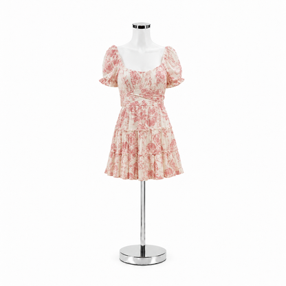 Trixxi Floral Puff Sleeve Babydoll Mini Dress Size Small