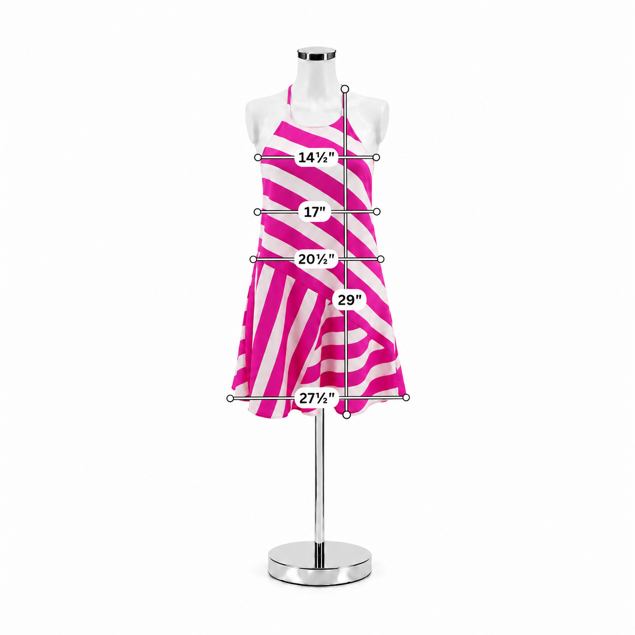 Southern Frock Fuchsia &amp; White Diagonal Stripe Halter Mini Dress | Size XS