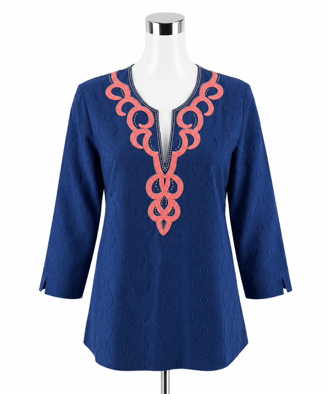 Lilly Pulitzer Dusk Top Navy Blue Pink Embroidered Cotton Tunic Small