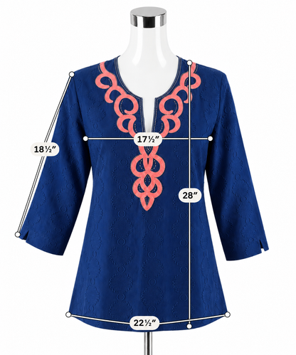 Lilly Pulitzer Dusk Top Navy Blue Pink Embroidered Cotton Tunic Small