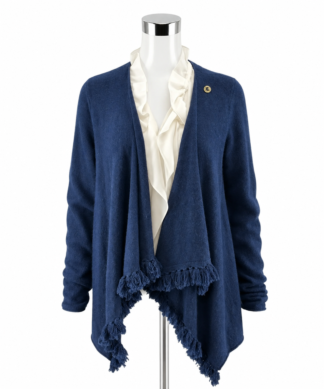 Lilly Pulitzer Amalie Navy Blue 100% Cashmere Fringe Cardigan Shrug Size Medium