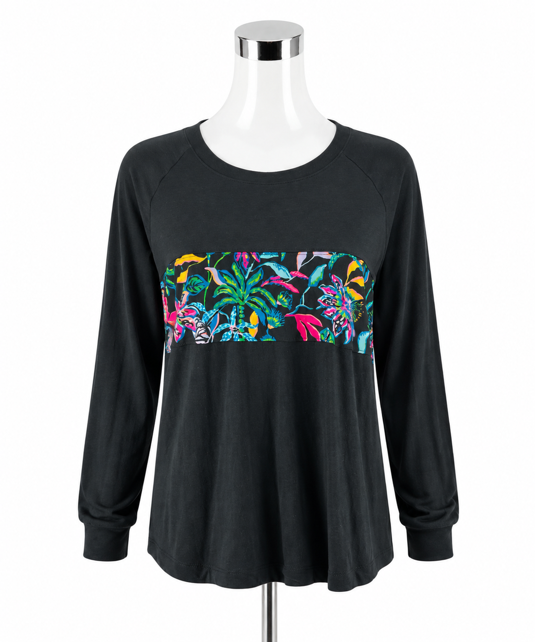 Lilly Pulitzer Kimi Long Sleeve Lounge Top Party Thyme Print Black Size Large
