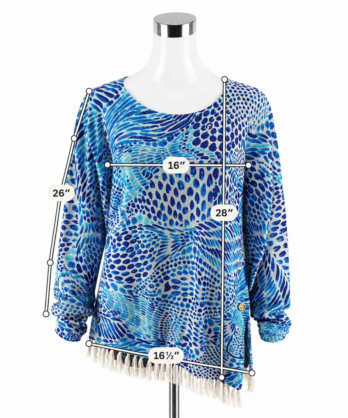 Lilly Pulitzer Tatum Sweater Seas The Day Print Fringe Hem Tunic Top Size Large