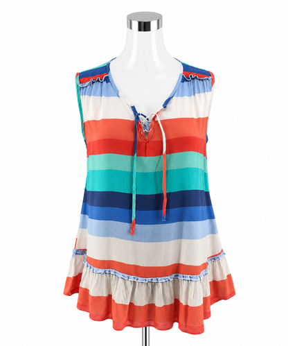 Grand &amp; Greene Striped Ruffle Hem Tunic Top | Anthropologie Brand | Size Large - ONLINE ONLY
