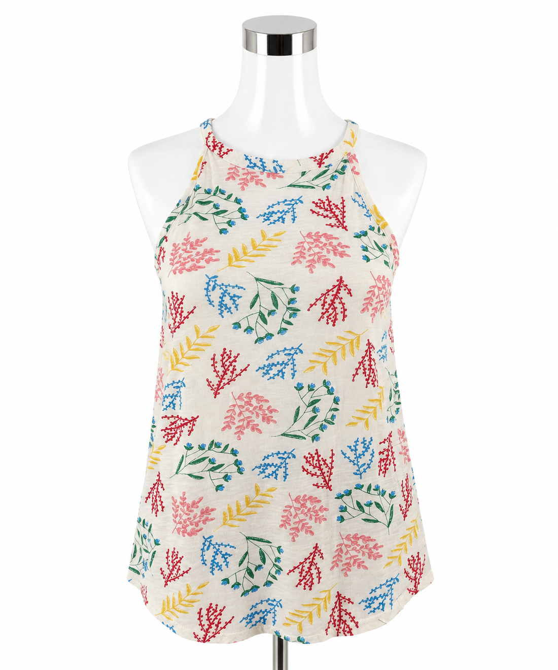 Gap Floral High Neck Tank Top White Cotton Modal Blend XS - ONLINE ONLY