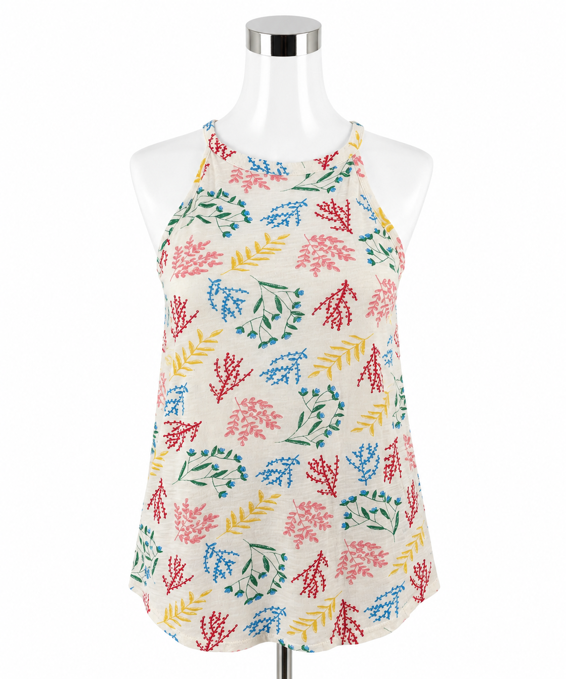 Gap Floral High Neck Tank Top White Cotton Modal Blend XS - ONLINE ONLY