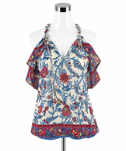 Point Sur Floral Ruffle Cold-Shoulder Halter Top Size 4 - ONLINE ONLY