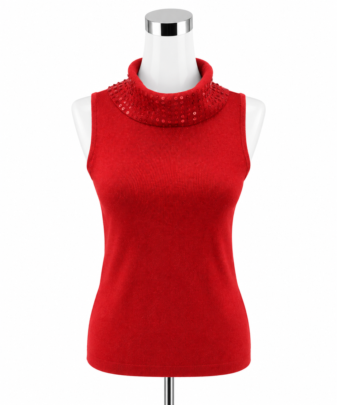 Joseph A. Red Beaded Turtleneck Sleeveless Silk Blend Shell Top | Size Large - ONLINE ONLY