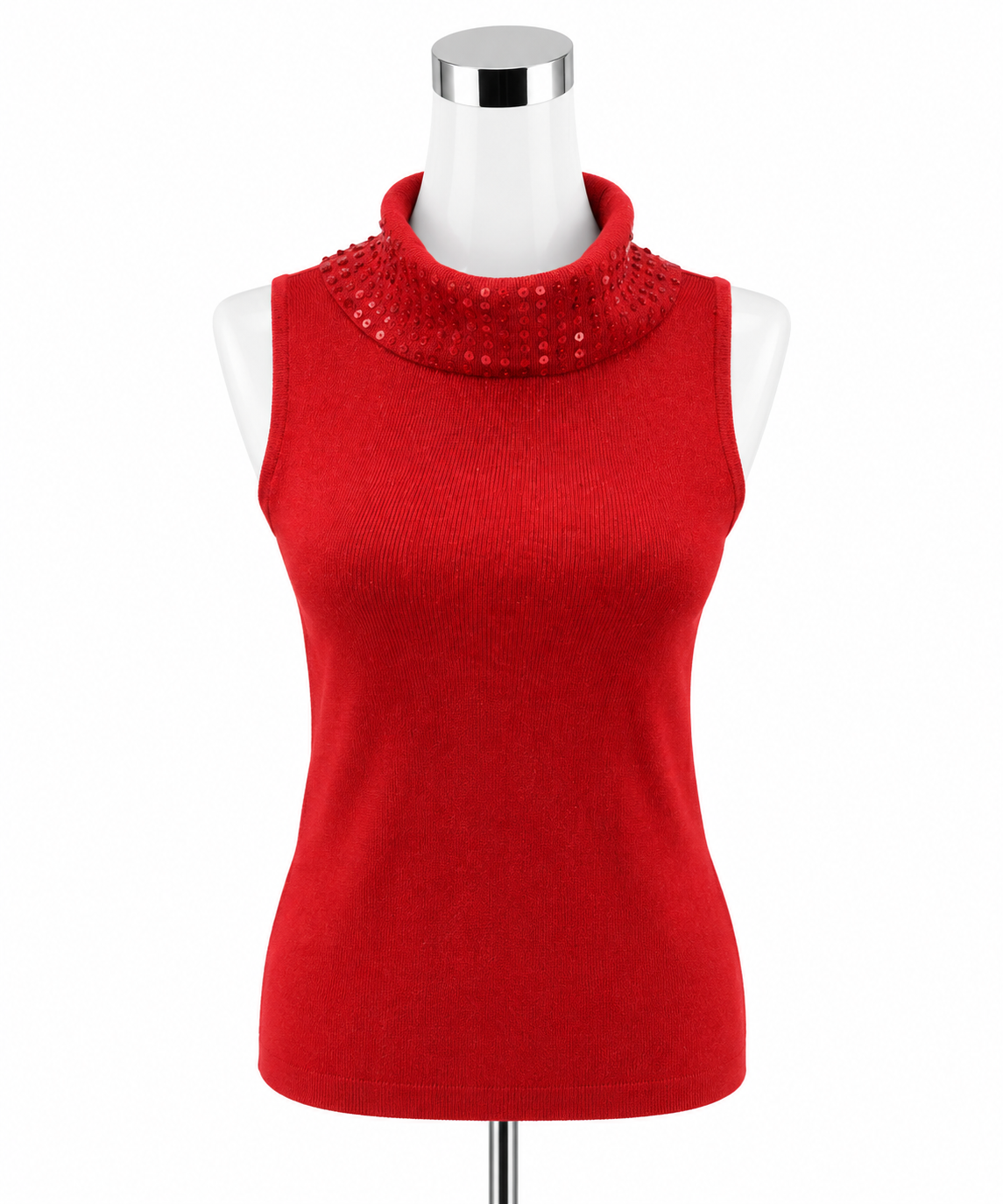 Joseph A. Red Beaded Turtleneck Sleeveless Silk Blend Shell Top | Size Large - ONLINE ONLY