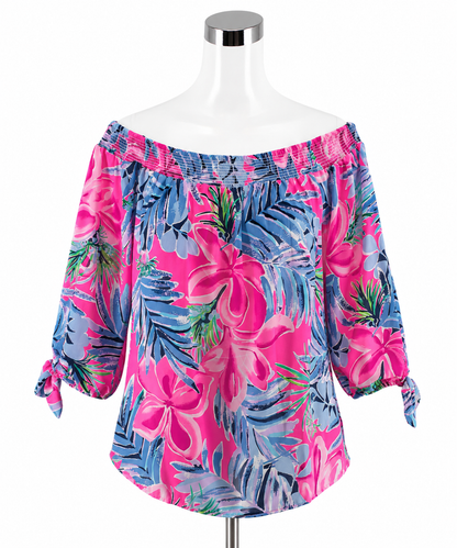 Lilly Pulitzer Nevie Off The Shoulder Top Macaw Blue Big Flirt Size Large
