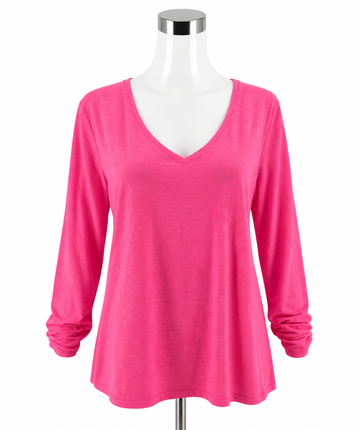 Lilly Pulitzer Etta V-Neck Tee Hot Pink Long Sleeve Slub Top Size Large