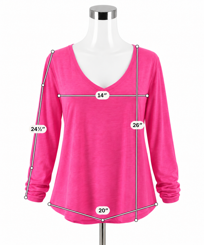 Lilly Pulitzer Etta V-Neck Tee Hot Pink Long Sleeve Slub Top Size Large
