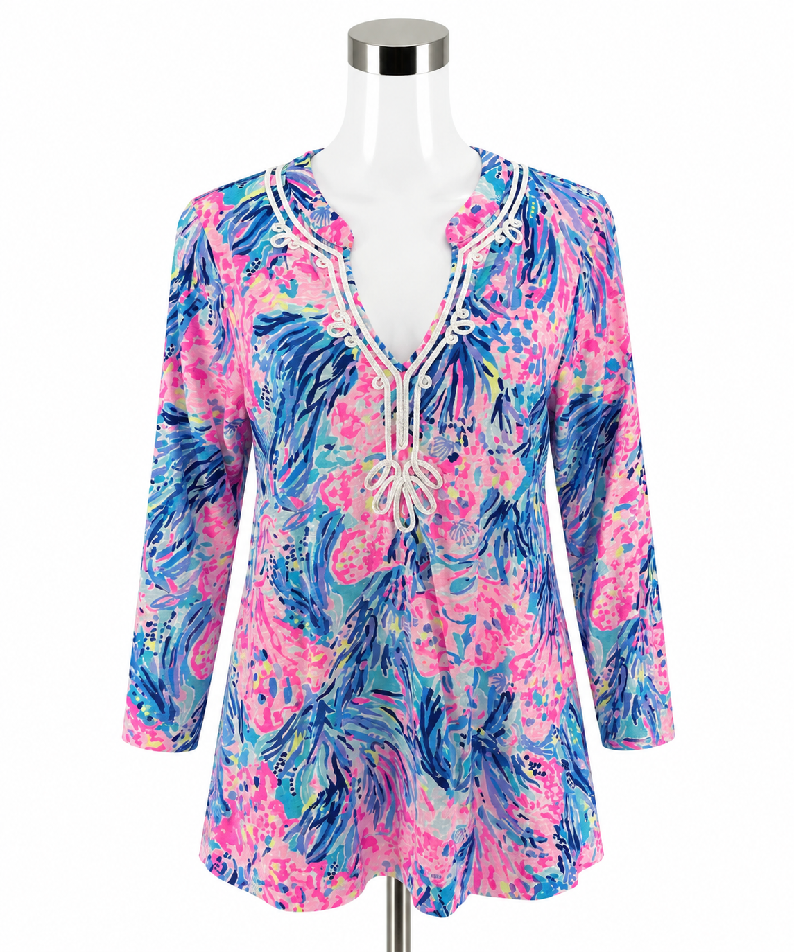 Lilly Pulitzer Katrina Tunic Top Multi Sink or Swim Print Cotton Size Large