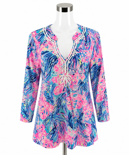 Lilly Pulitzer Katrina Tunic Top Multi Sink or Swim Print Cotton Size Large