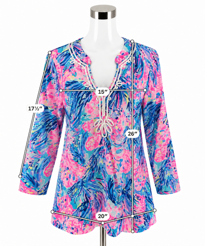 Lilly Pulitzer Katrina Tunic Top Multi Sink or Swim Print Cotton Size Large