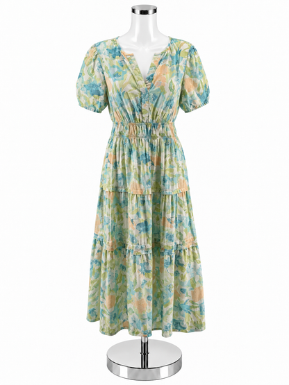 Casa Cabana Floral Tiered Linen Blend Midi Dress Size M- ONLINE ONLY