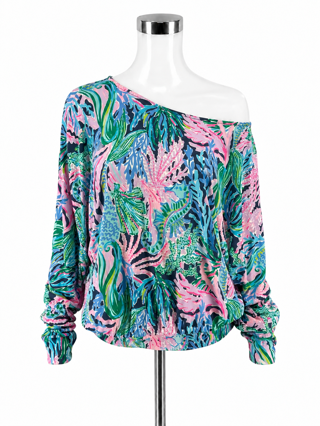 Lilly Pulitzer Neveah Top Sink Or Swim Print Blouson Dolman Sleeve L