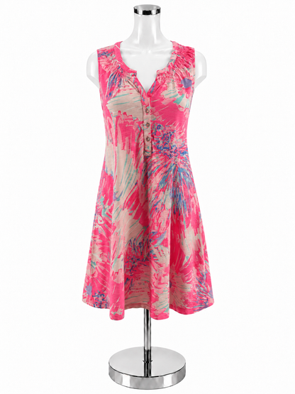 Lilly Pulitzer Marlowe Dress M Pink Blue Floral Henley Sleeveless T-Shirt Dress