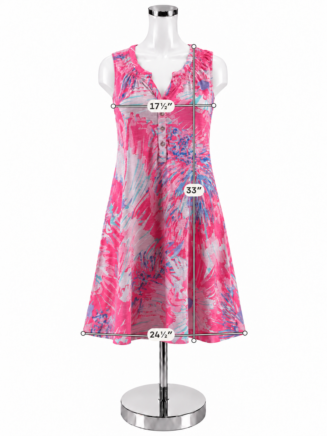 Lilly Pulitzer Marlowe Dress M Pink Blue Floral Henley Sleeveless T-Shirt Dress