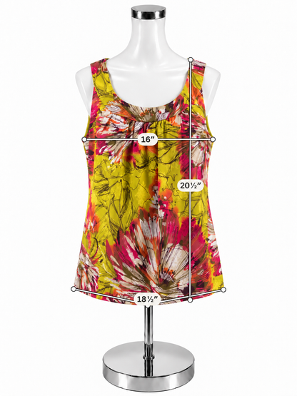 St. John Floral Print Pleated Silk Shell Top Green Pink Size S- ONLINE ONLY