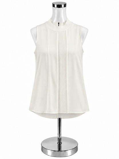 Alfani Pintuck Mock Neck Sleeveless Blouse Cream Top Size 8 - ONLINE ONLY
