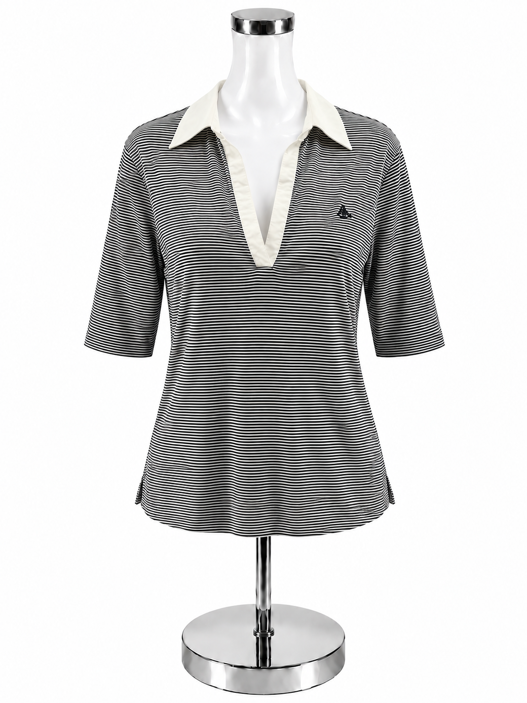 Brooks Brothers Navy &amp; White Stripe V-Neck Polo Top | Size XL - ONLINE ONLY